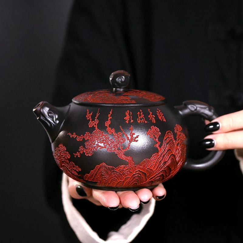 紫陶暗香疏影西施凤鸣壶大容量家用中式泡茶壶复古大号紫砂壶C157