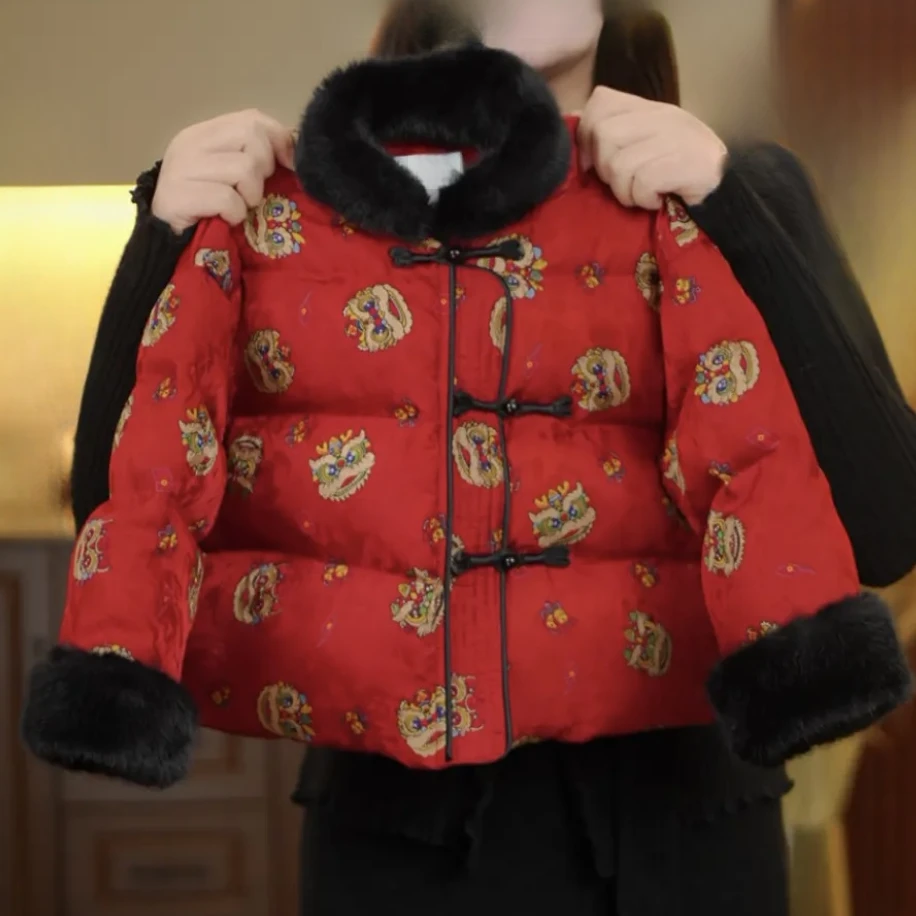 男女童同款25新年新中式棉服外套拼接毛领保暖棉衣加厚