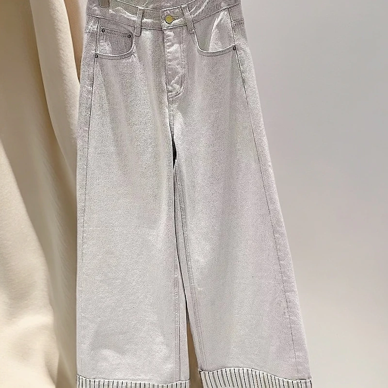 2150751X麦家女装2025春新款高腰显瘦休闲百搭卷边阔腿牛仔裤长裤