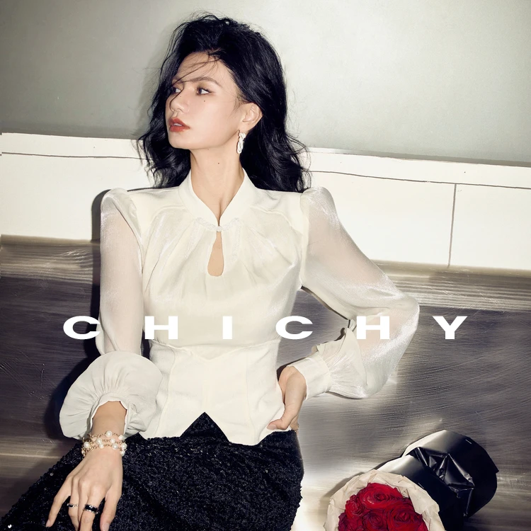 【宠粉专属】CHICHY千金风新中式拼接轻国风设计衬衫CC1E001241