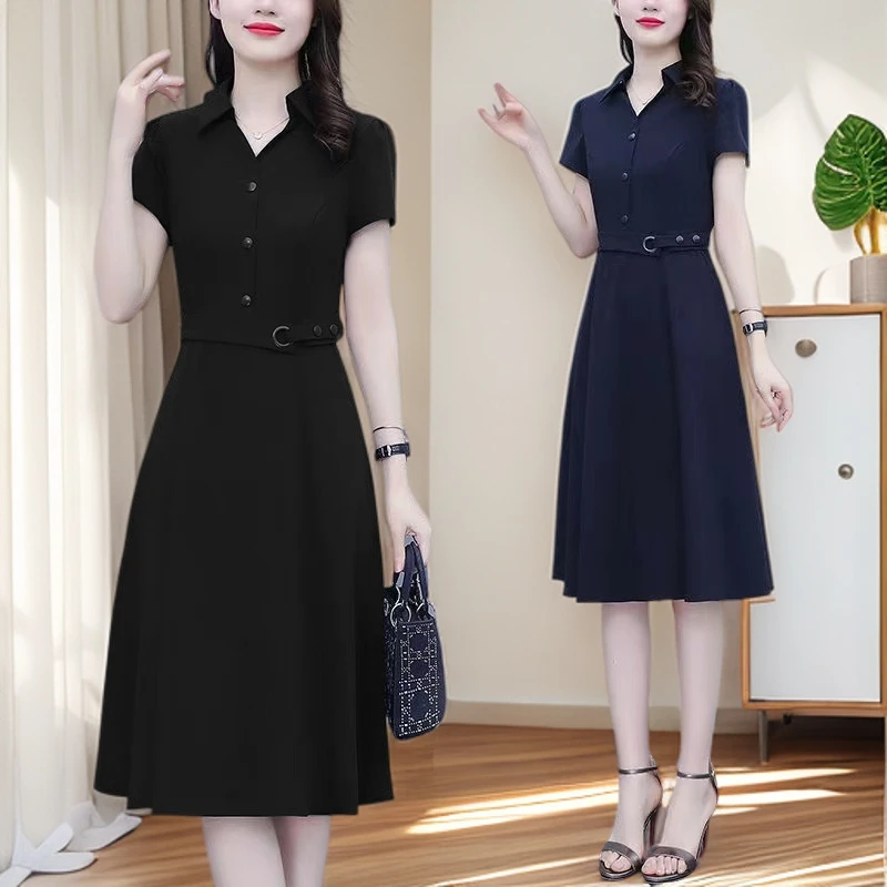 显瘦收腰轻熟风气质连衣裙女装韩版修身夏季新款大码遮肚减龄裙子