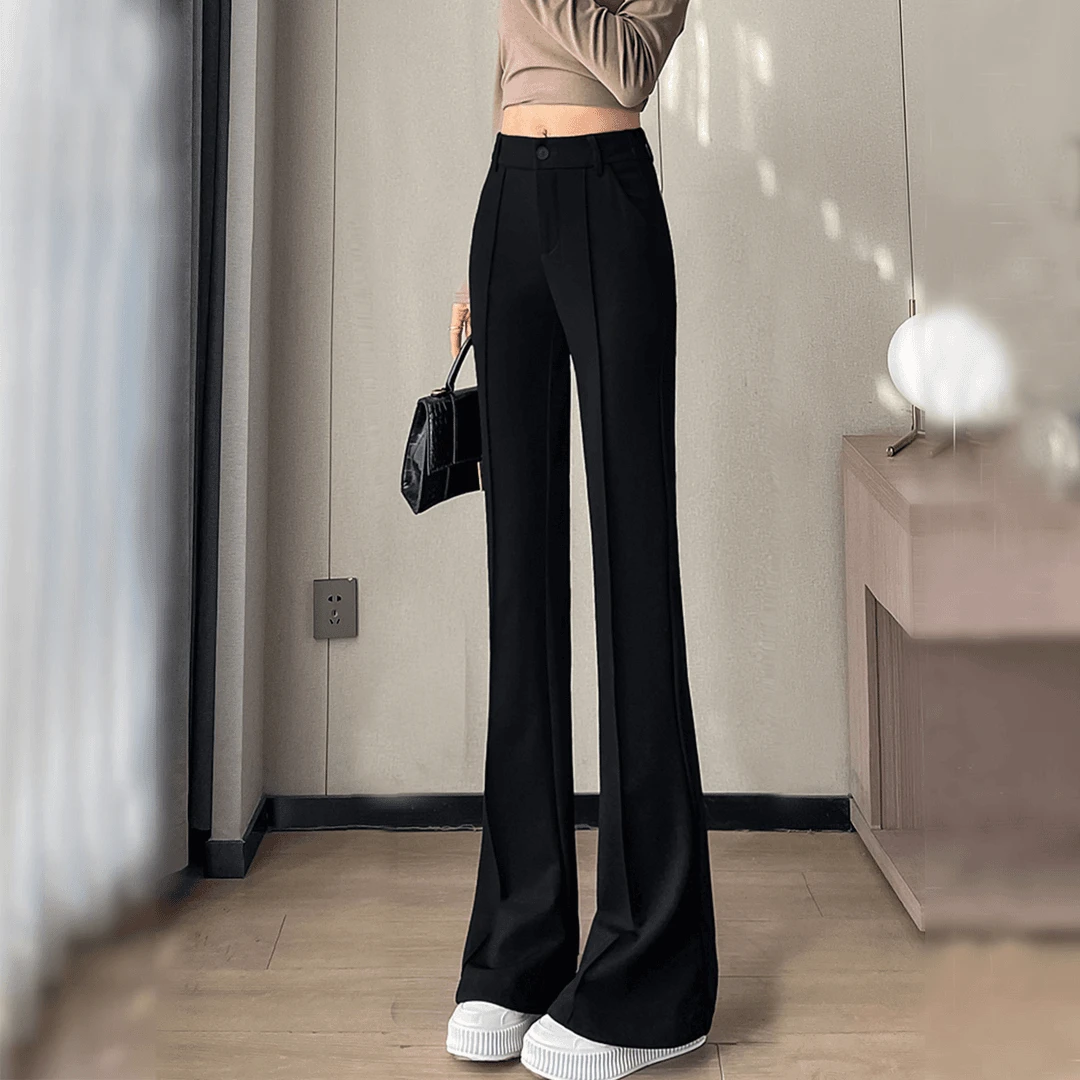 黑色微喇叭裤女2025春夏新款高腰弹力显瘦小个子修身休闲西装裤