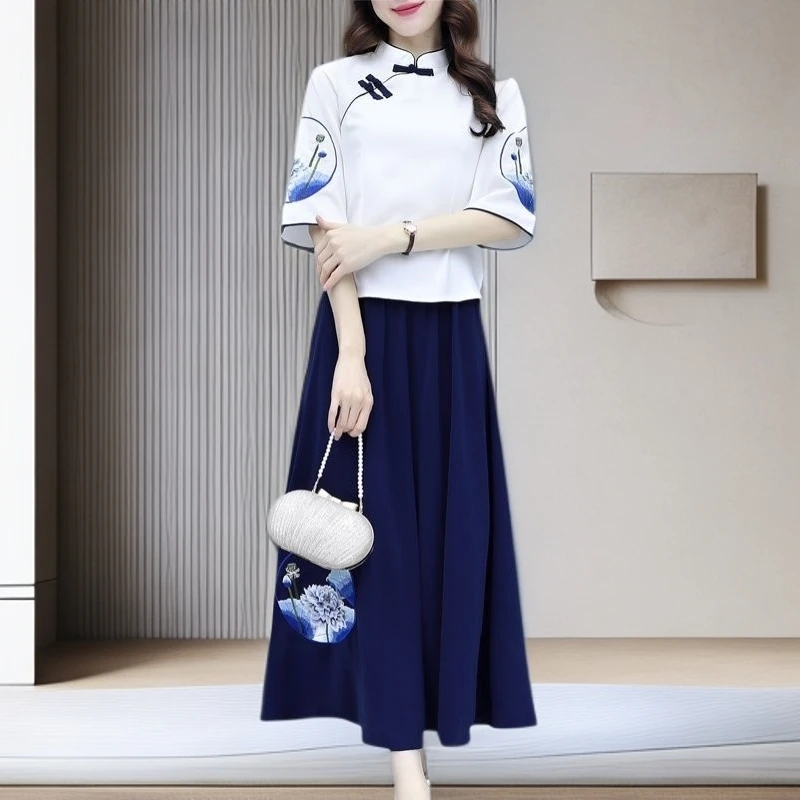 【雅岚女装】时尚洋气显瘦民族风棉麻绣花两件套新中式春夏中国风女