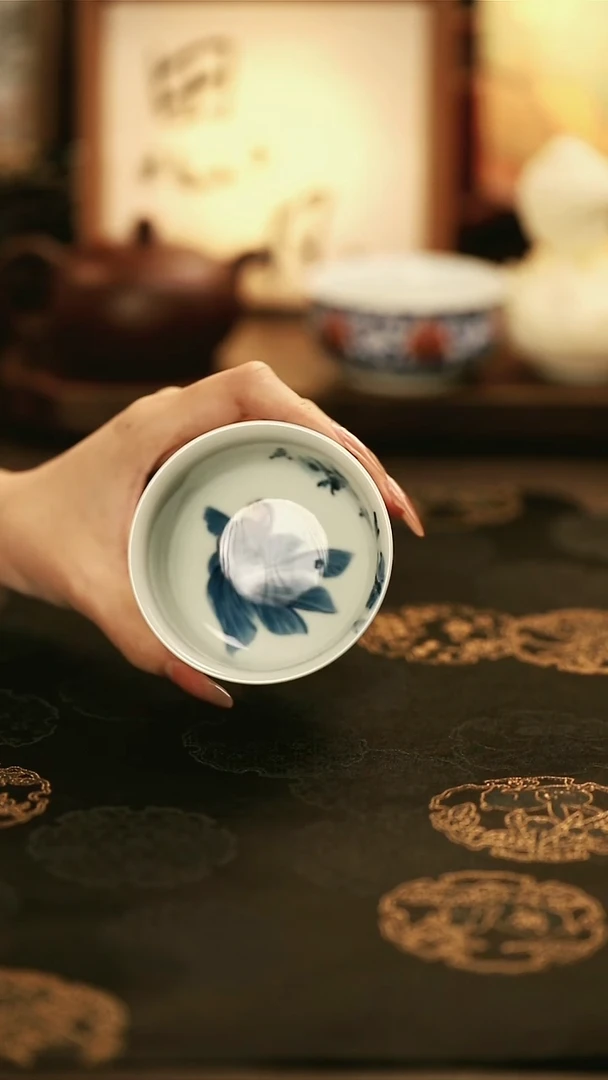 M3512青花釉里红金鱼炉式杯/晓月庐/林月红