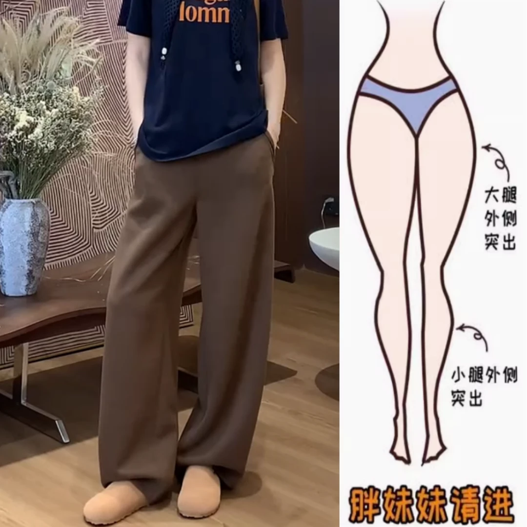 景倩妮极简松弛感直筒休闲裤女2025年早秋新款高腰显瘦窄版阔腿裤