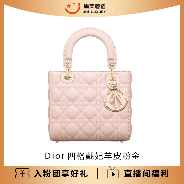 未使用 DIOR/迪奥 Dior四格戴妃羊皮粉金时尚百搭包/全新/AM3111