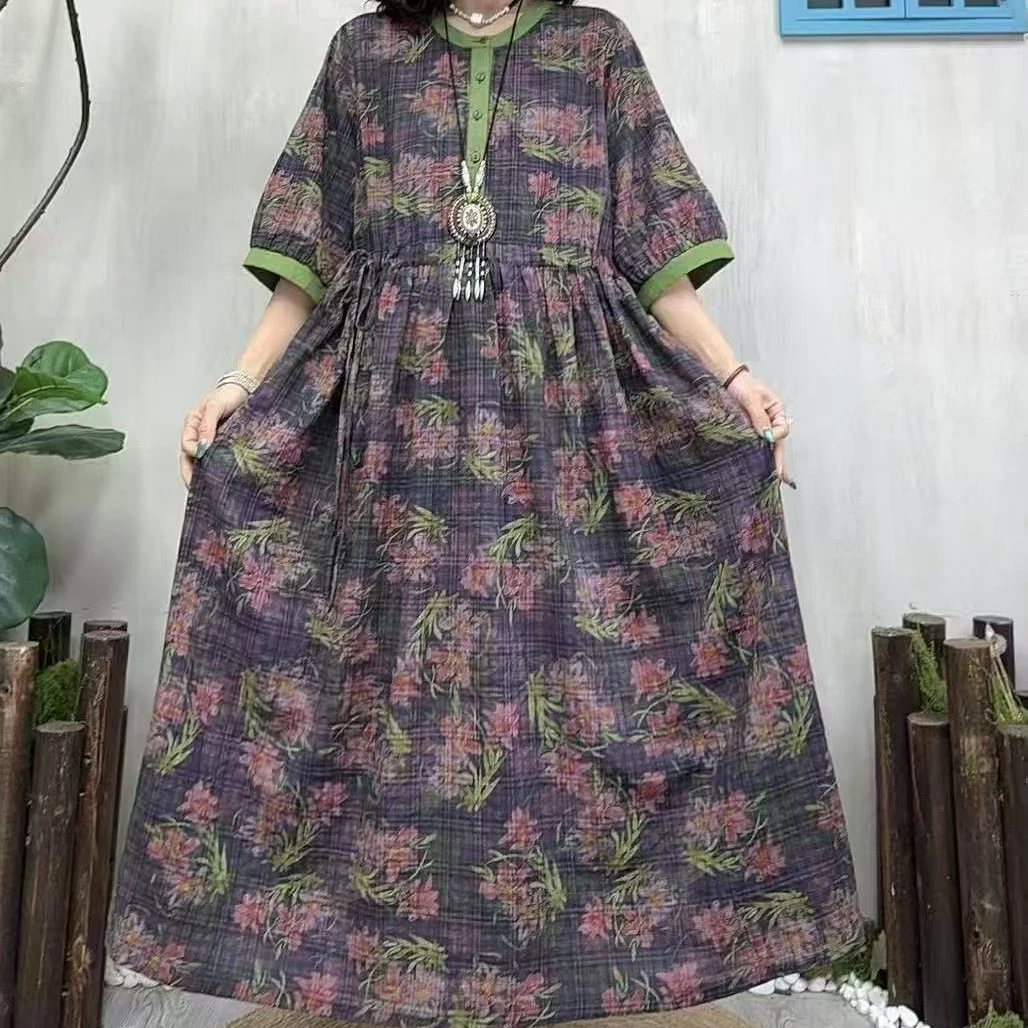 7692新款夏季气质优雅减龄显瘦宽松连衣裙QZ