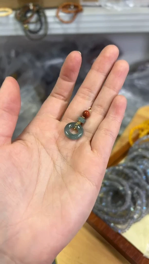 【闪购商品】翡翠颈饰银S925镶嵌翡翠扣子款银吊坠[558]