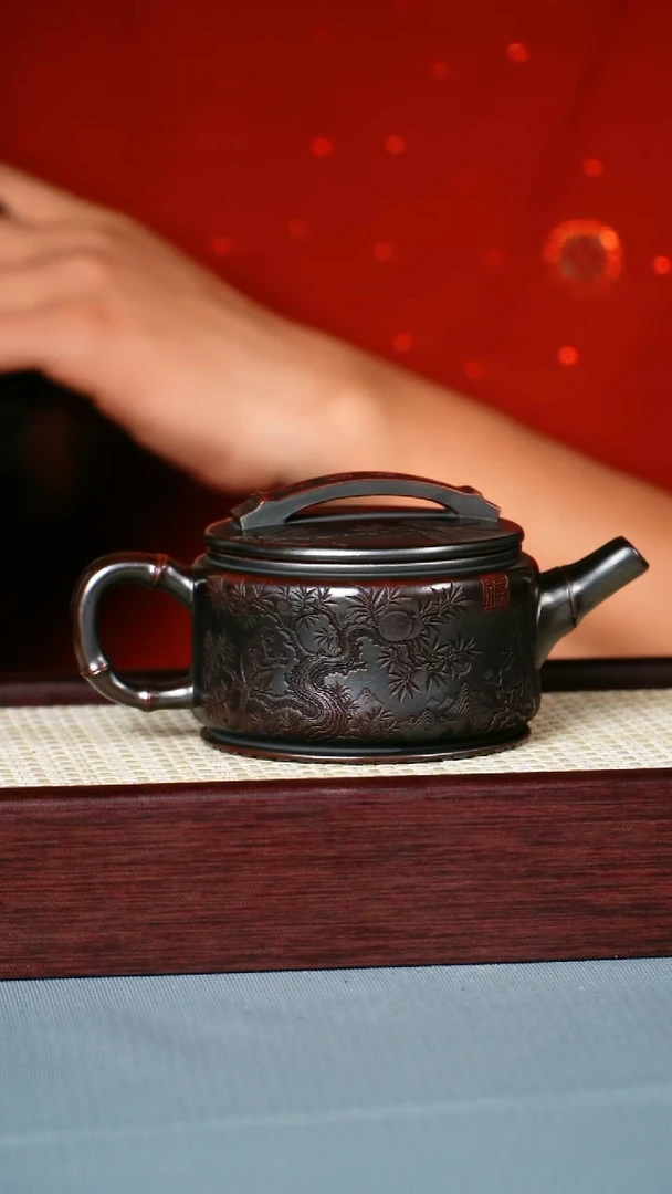 茶壶紫砂龙山古乌泥 灵猴献瑞