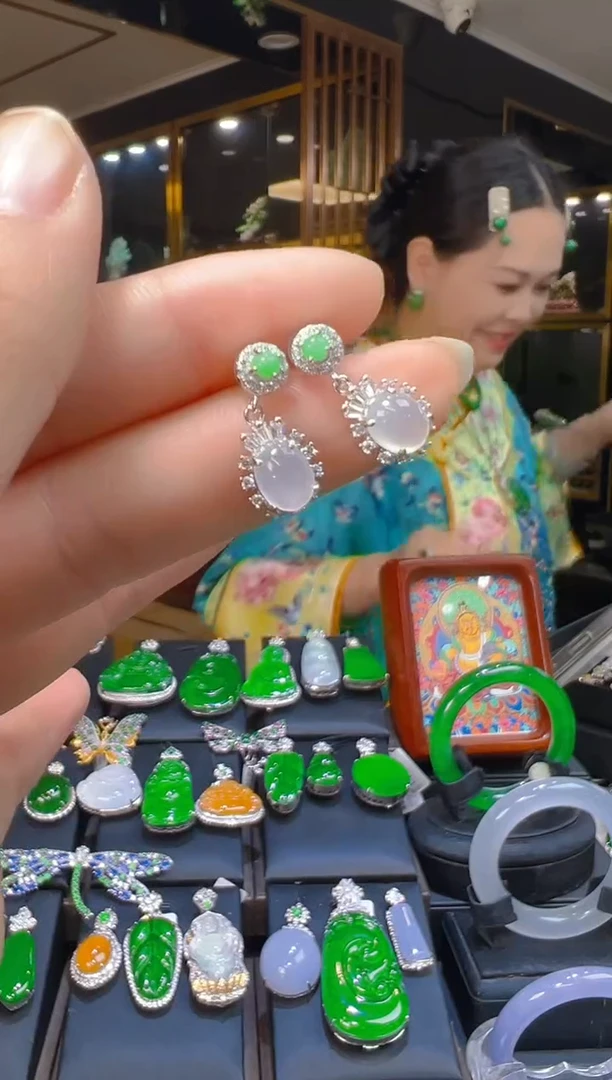 银S925镶嵌翡翠耳饰023(多样性发货发其一)