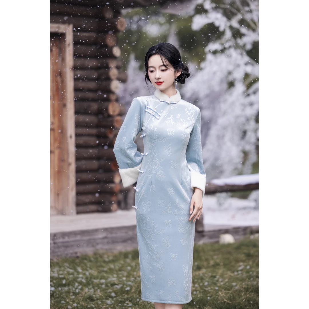 2025年新款新中式中国风复古风旗袍网红加绒日常冬季加绒日常