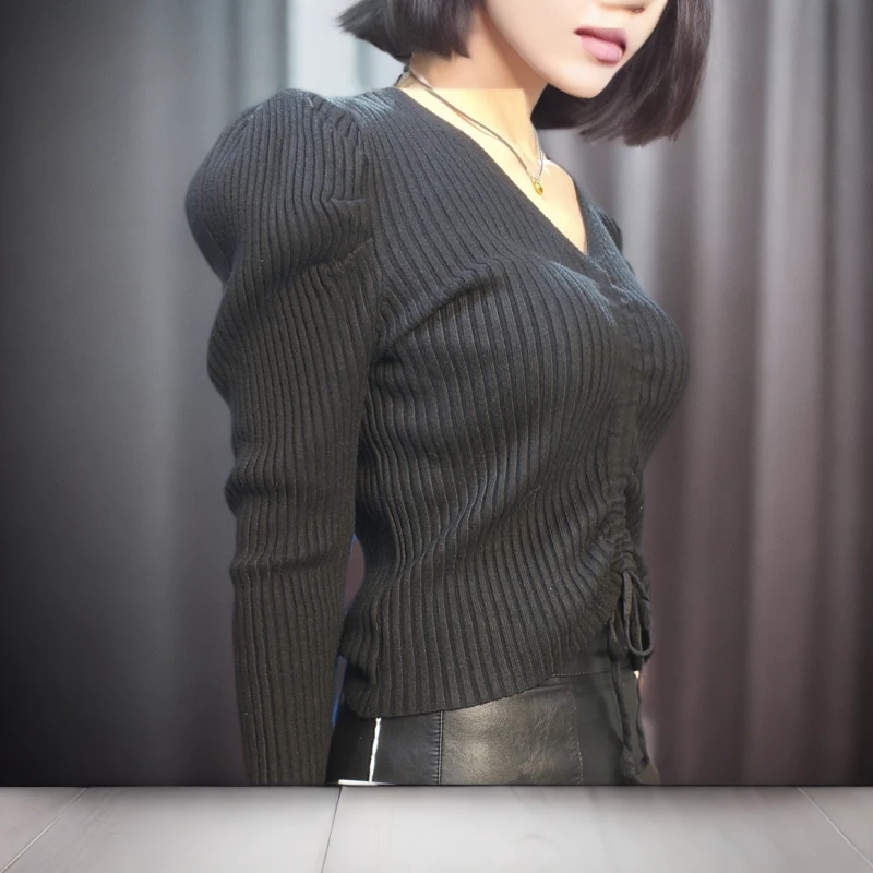 长袖拼接短款厚款开衫款毛针织衫提花白色灰色秋冬女装