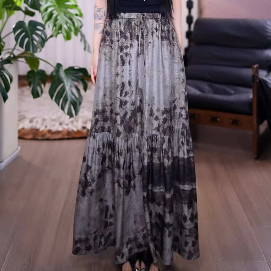 『谦茂』100%桑蚕丝香云纱气质百搭中式花苞裙