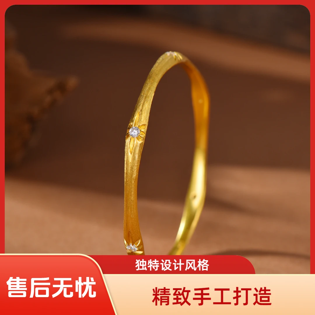 足银手镯 独特设计六芒星镶嵌皓石手镯古法设计轻奢时尚