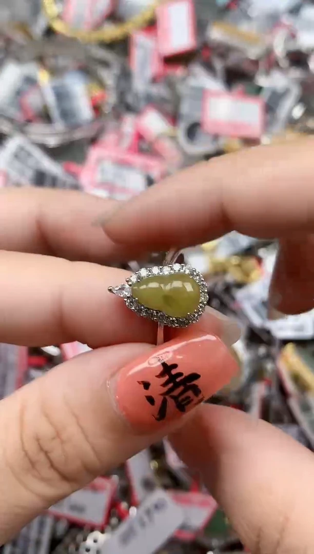 银S925镶嵌戒指翡翠天然A货缅甸翡翠