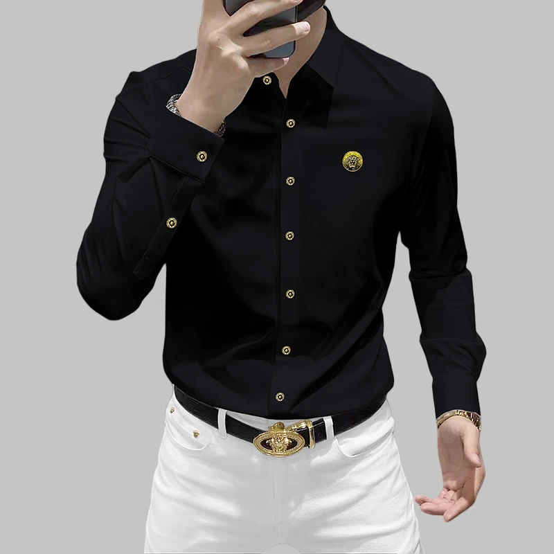 轻奢高品质长袖衬衫男士秋免烫抗皱新款商务休闲修身潮流痞帅衬衣