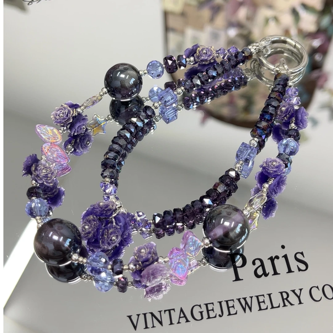 425编码【紫色幽梦】手机链原创手工diy手机壳防丢饰品包包钥匙挂件