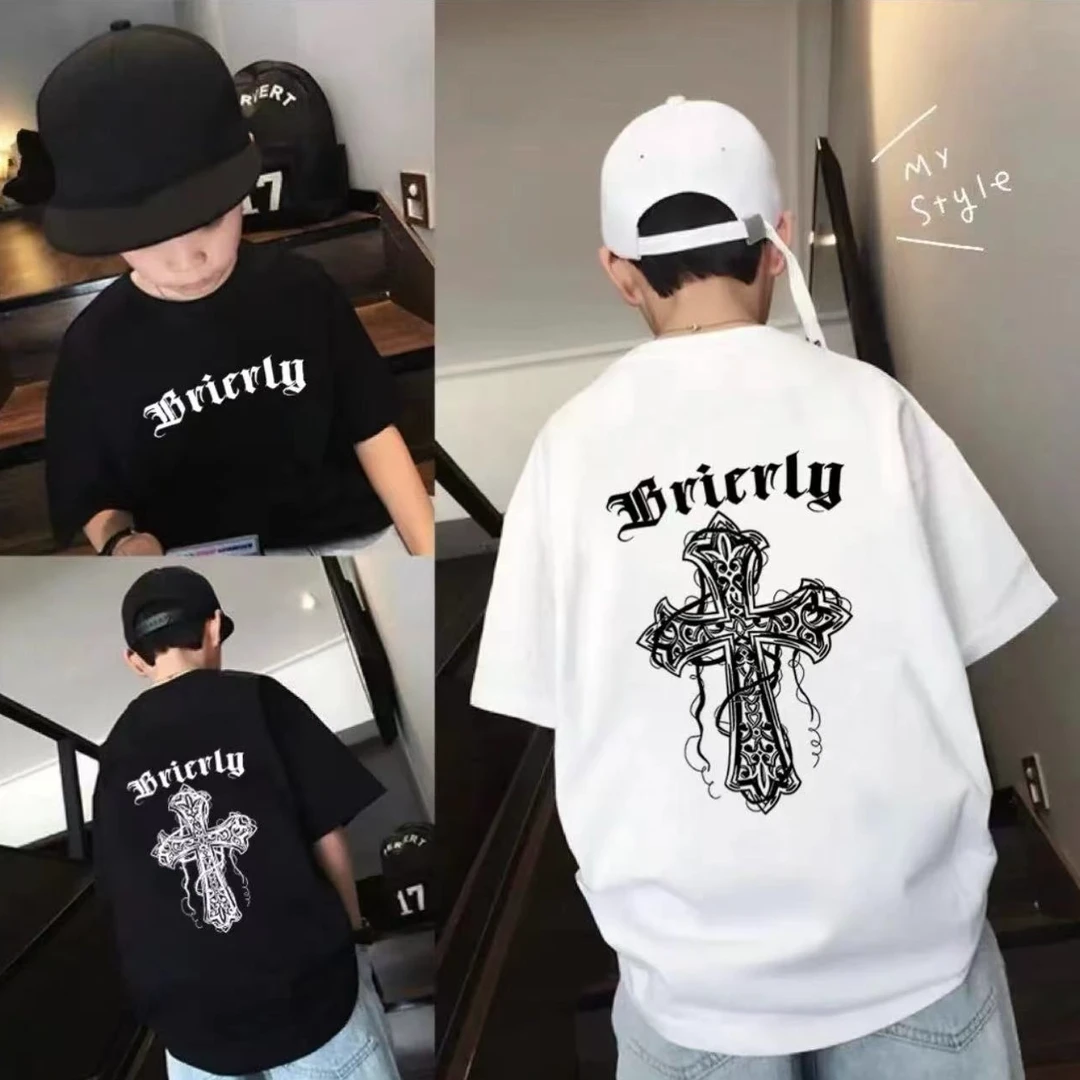 【新款半袖】2025新款复古潮牌印花短袖中大童宽松休闲T恤00044