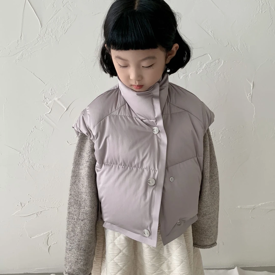 儿童冬季缎面马甲短款羽绒服7653