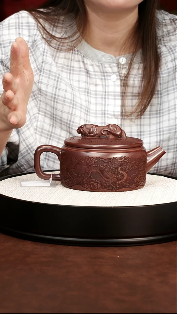 茶壶紫砂 卧虎藏龙壶石红 李恒阳 400CC