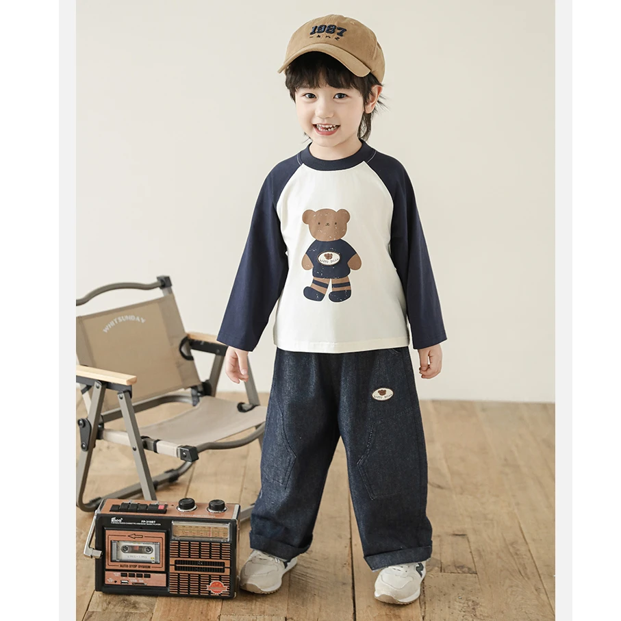 【熊熊漫步】春三波撞色插肩宽松舒适儿童T恤 N5958