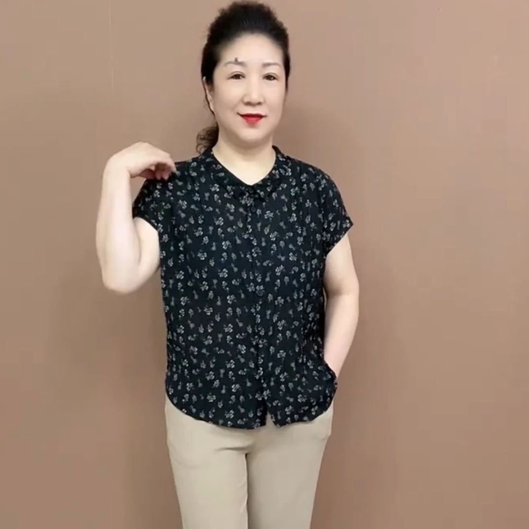 《专柜品质》气质夏季碎花显瘦洋气时尚休闲女士百搭妈妈装小衫5