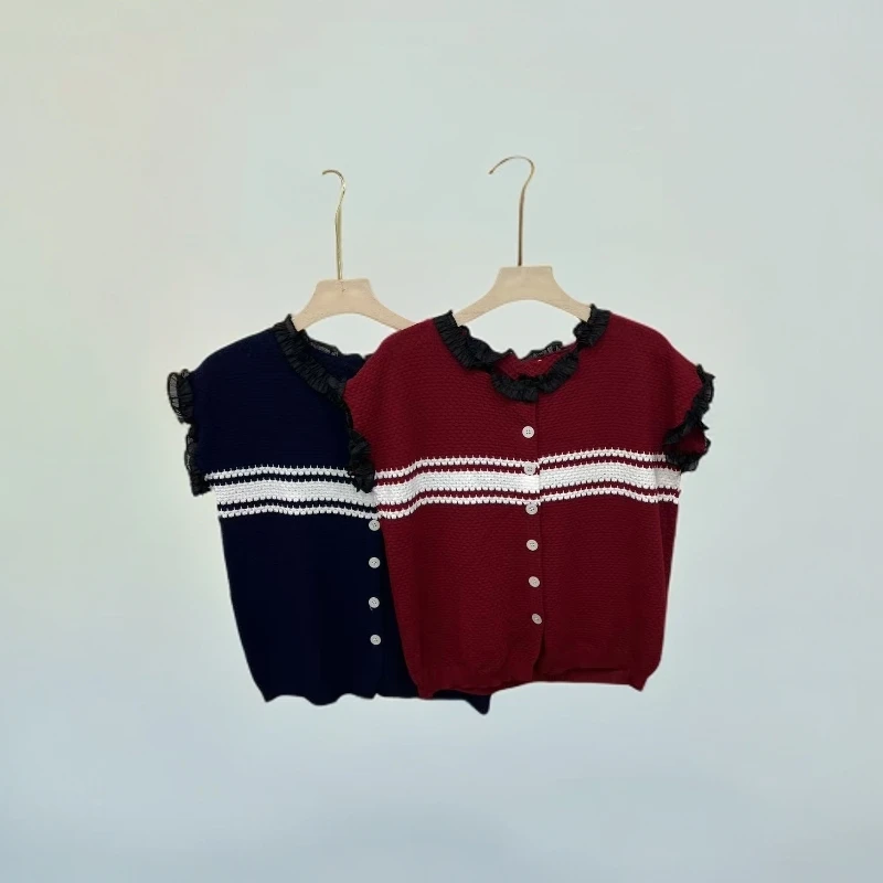 5152蕾丝花边无袖开衫曲珠上衣女装气质显瘦上衣