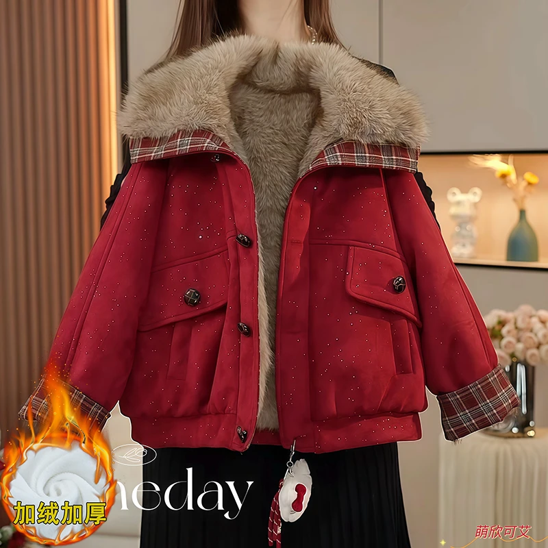 女童冬季加绒外套2025新款中大童韩版加厚一体绒派克服年服冬款潮