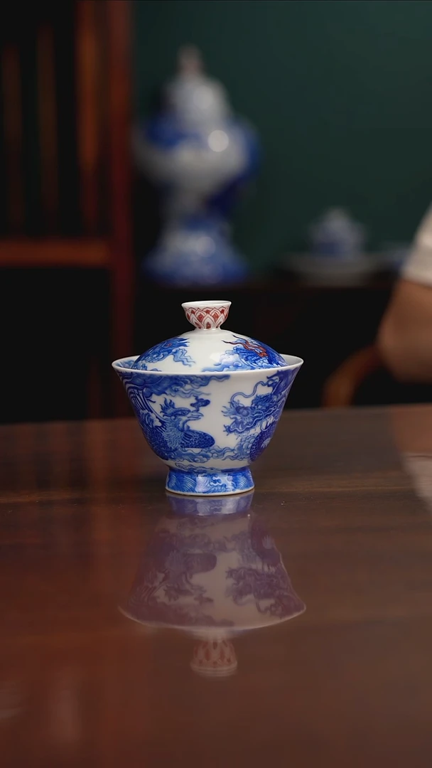 自成堂柴窑 龙凤盖碗