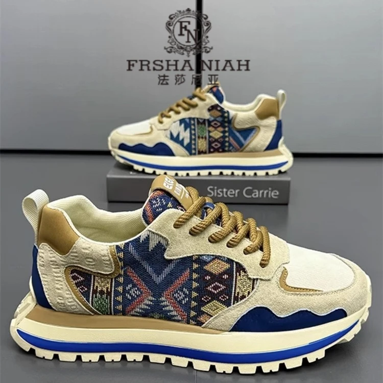 法莎尼亚新款男鞋潮流时尚印花刺绣运动休闲鞋舒适厚底增高鞋子男