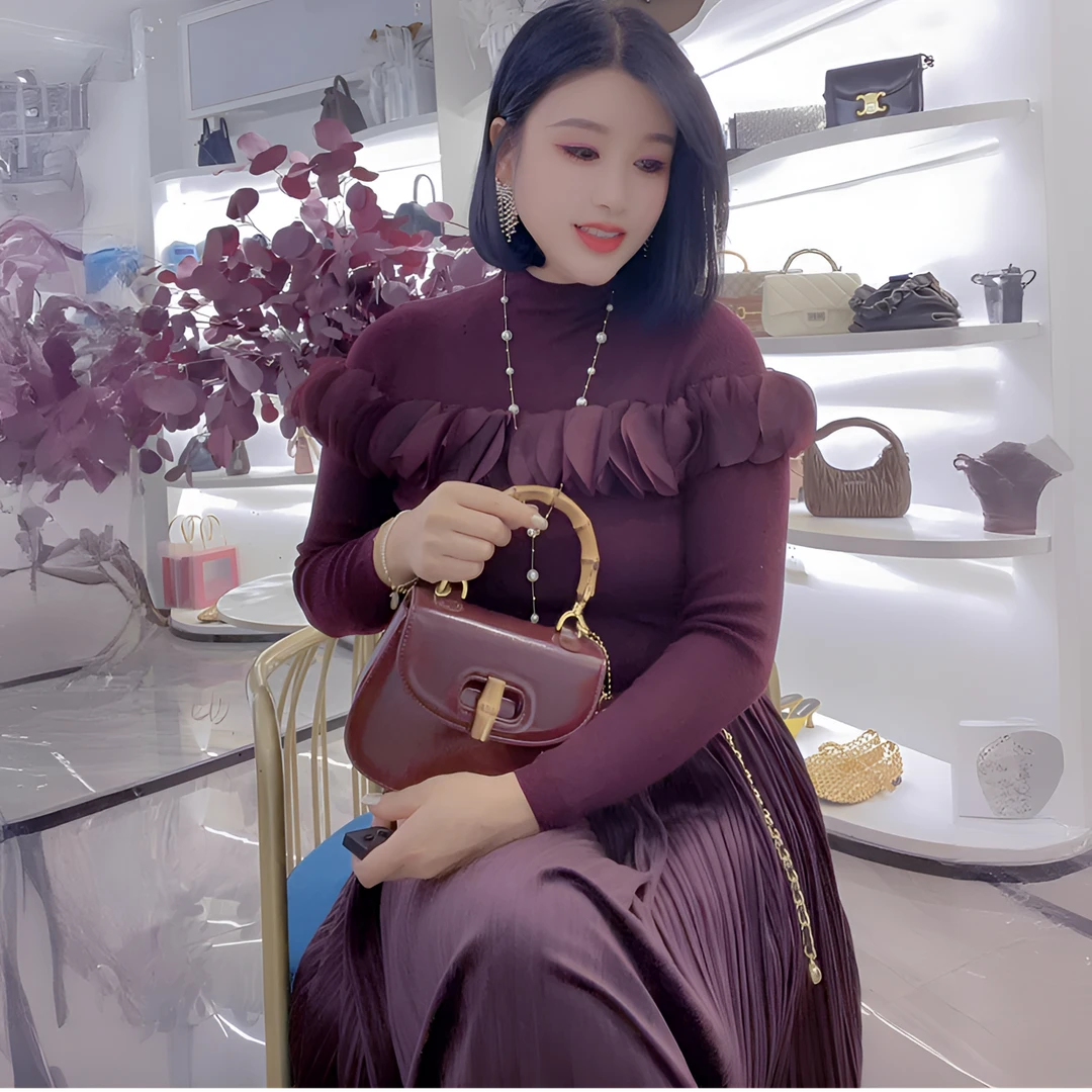 QUEEN【花瓣雨】细线羊毛衫（时尚气质显瘦百搭修身秋冬长袖高领）