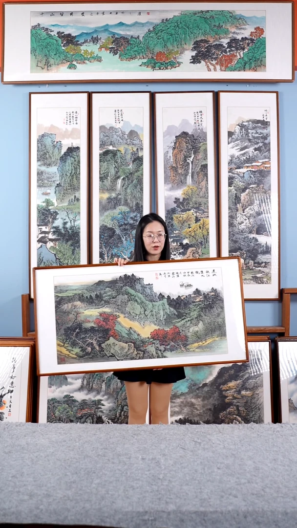 【闪购商品】国画张现军《远眺秋江》手绘带框122*62