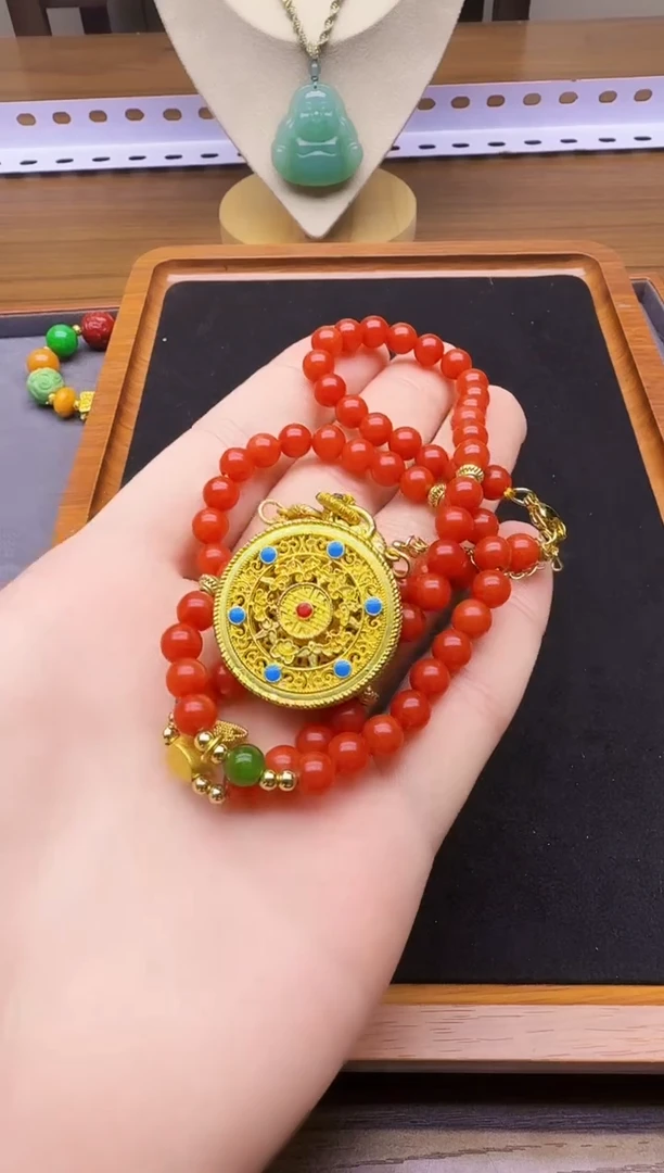 颈饰14K金镶嵌南红玛瑙X13