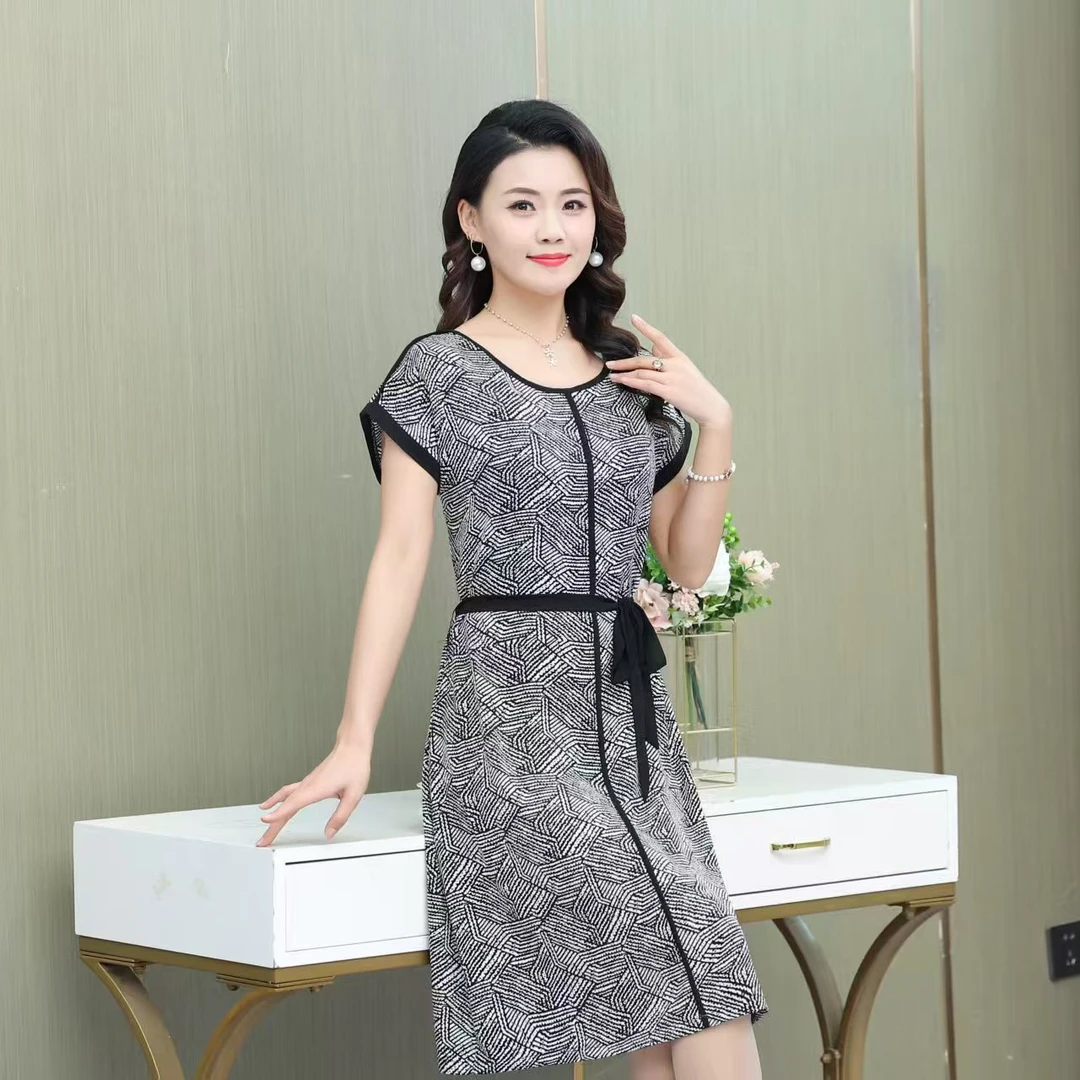 9652-套头收腰连衣裙A字版夏季复古气质印花长裙（F仓）