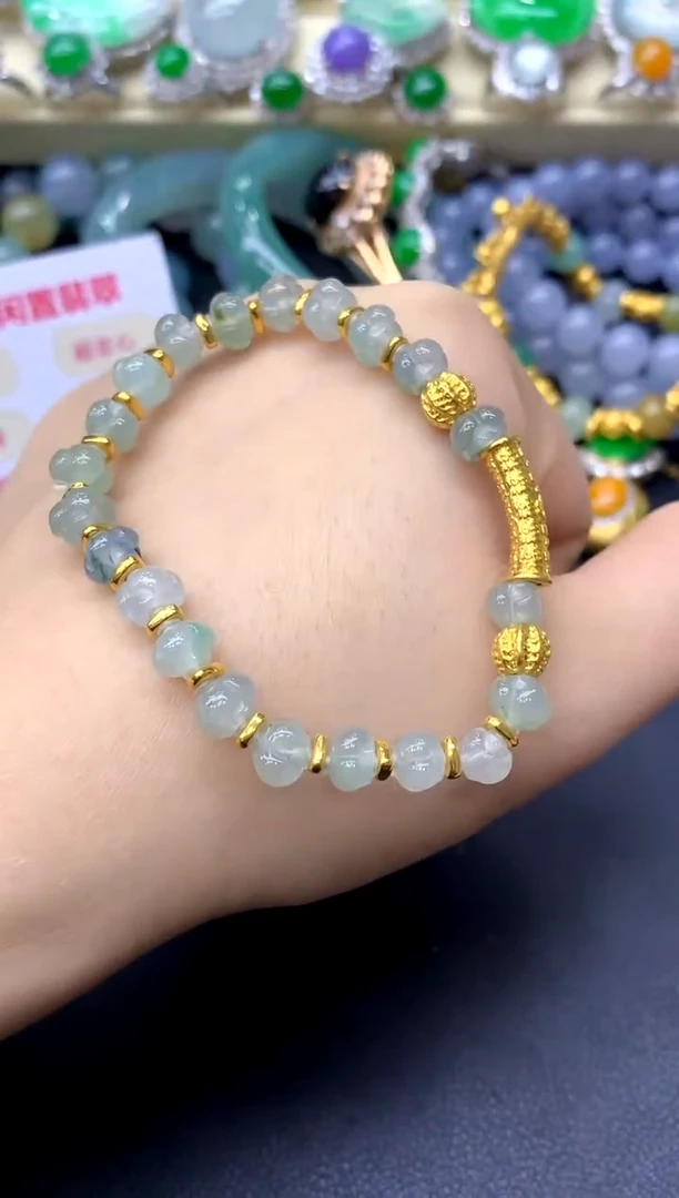 足金镶嵌手链翡翠52-中国好珍宝