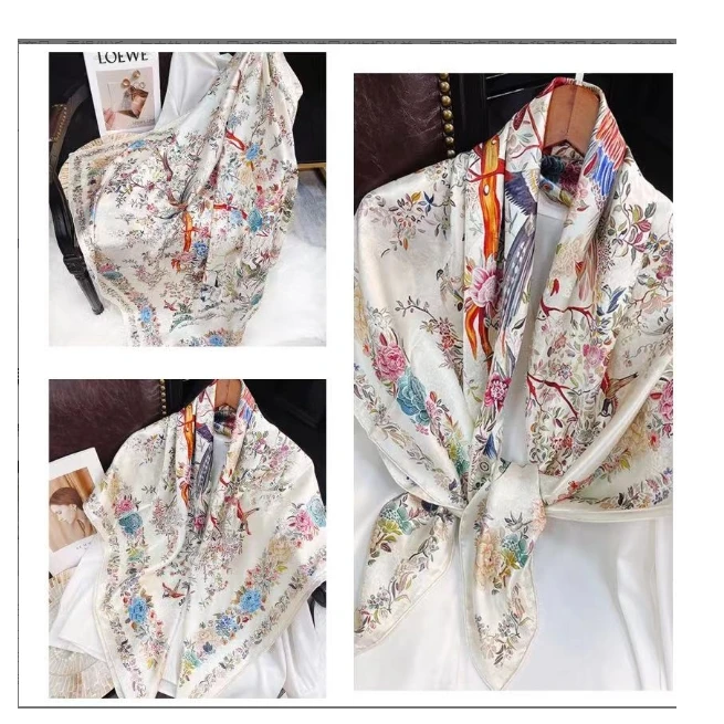 【绮花逸鸟】时尚新款小方巾F262春夏丝缎女士优雅丝巾丝巾防嗮