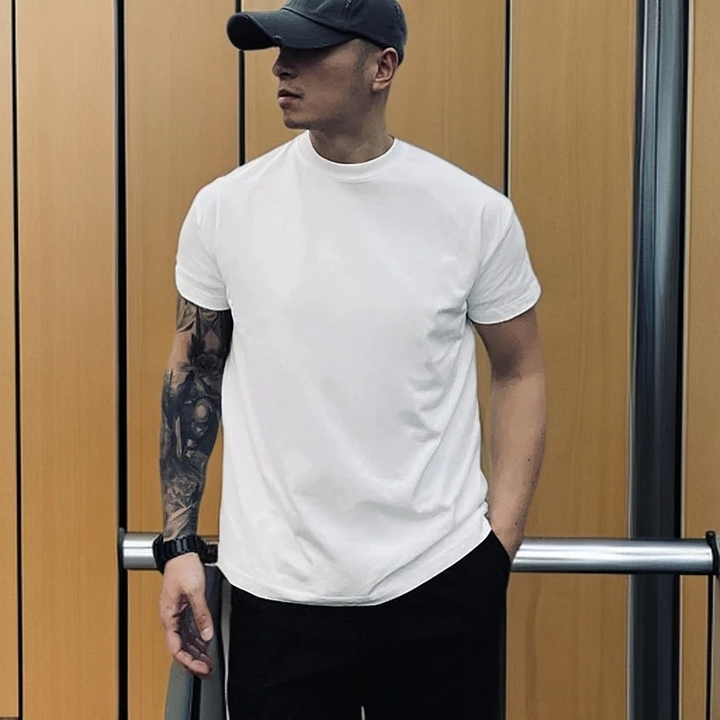 270g美式运动速干短袖索罗娜凉感小领口篮球健身圆领T恤纯色男款