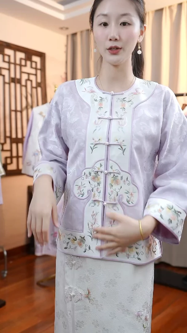 刺绣紫色花罗上衣  桑蚕丝非遗苏绣服饰