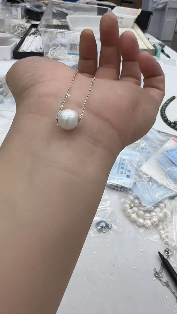 吊坠(赠链)银S925镶嵌淡水珍珠10-11mm 白珠路路通-孤品