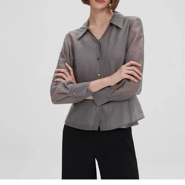 2025飞秒新品时尚休闲百搭长袖小众设计感灰色衬衫001