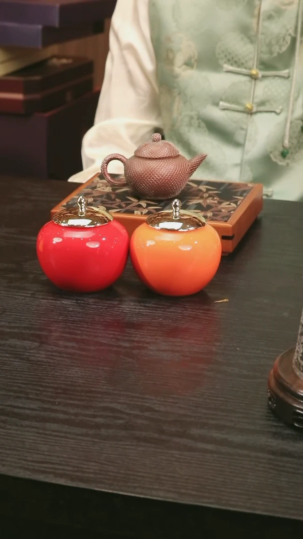 柿柿如意陶瓷储茶罐配红茶  一对