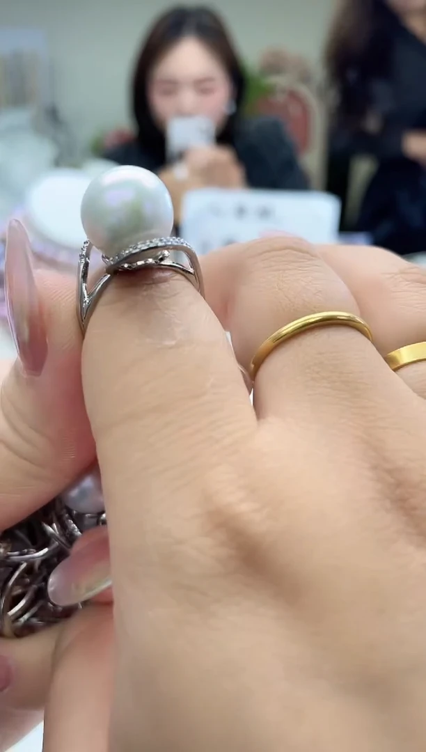 未镶嵌戒指淡水珍珠12-13mm白珠戒指(多样性发一）