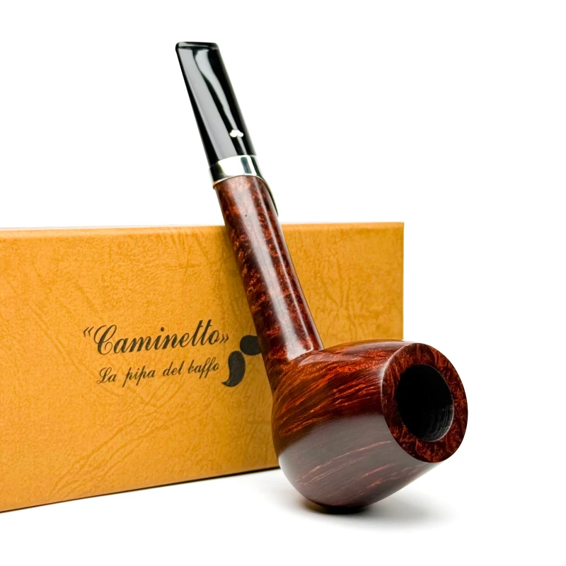 Caminetto意大利白胡子深色光面银圈直式手工石楠木烟斗
