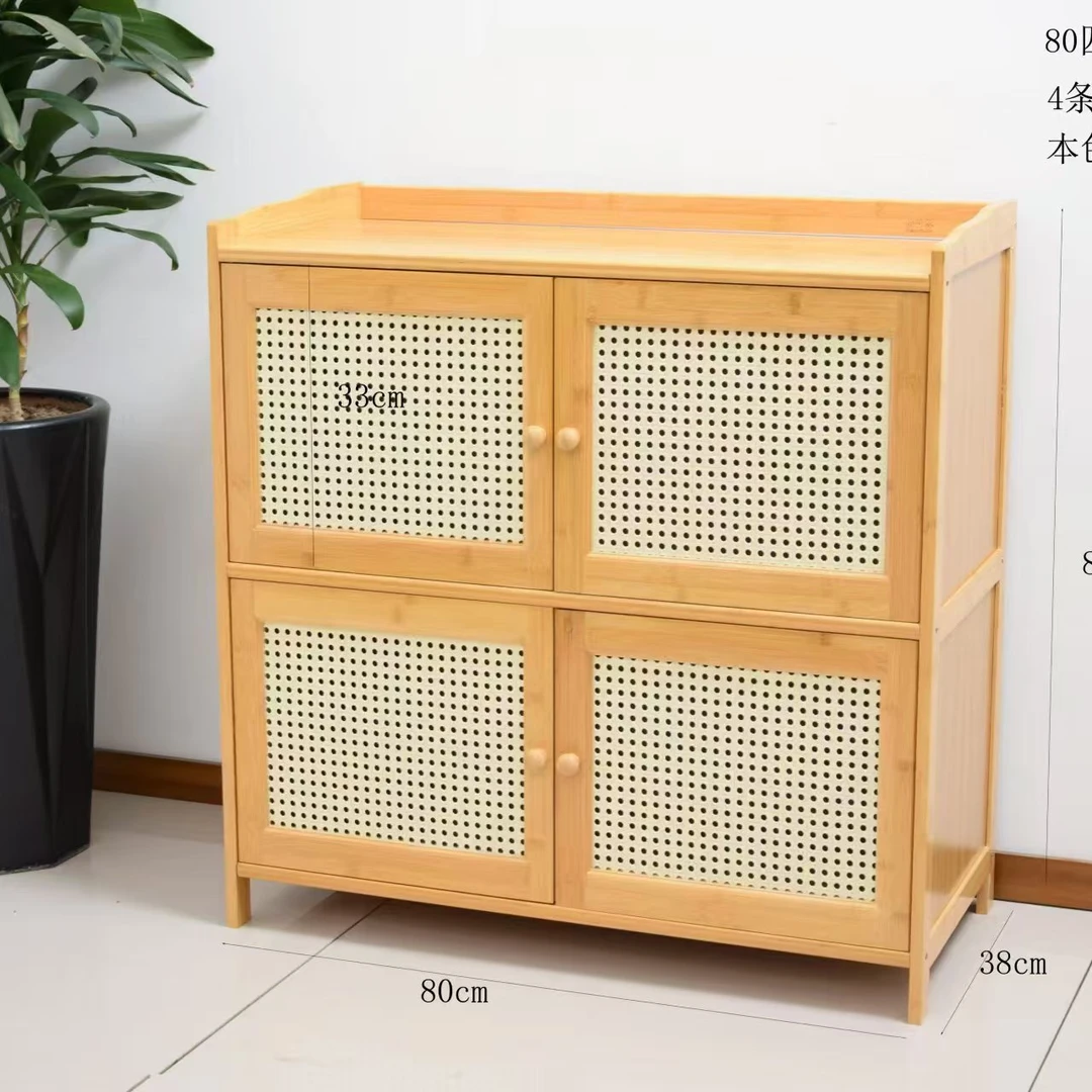 楠竹多功能塑藤门储物柜