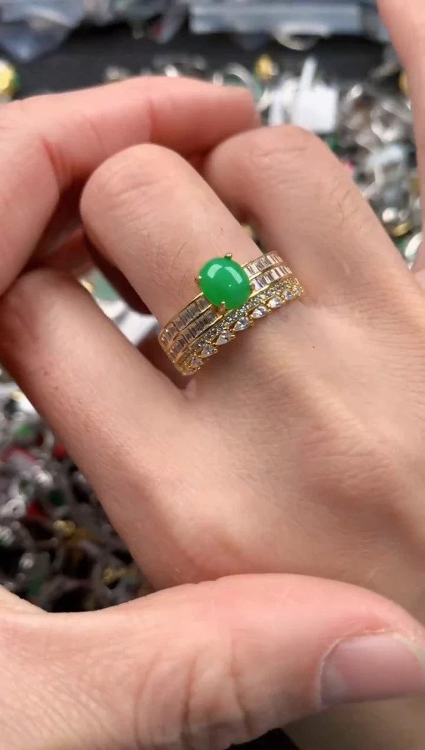 银S925镶嵌戒指翡翠444     4