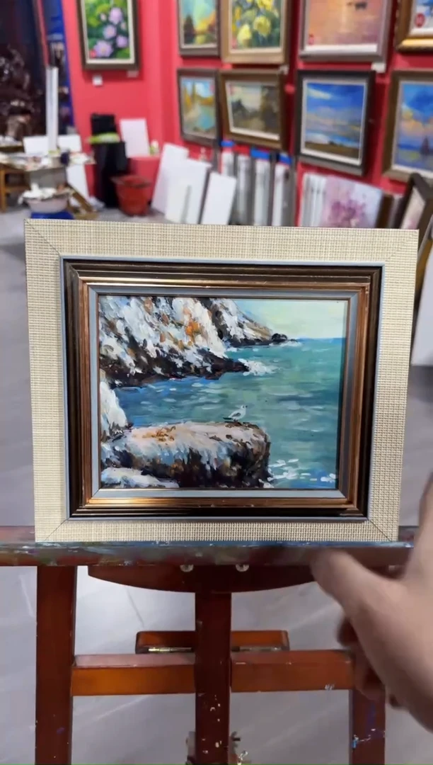 油画俄罗斯手绘油画作品《 海鸥 》25x28cm 带外框
