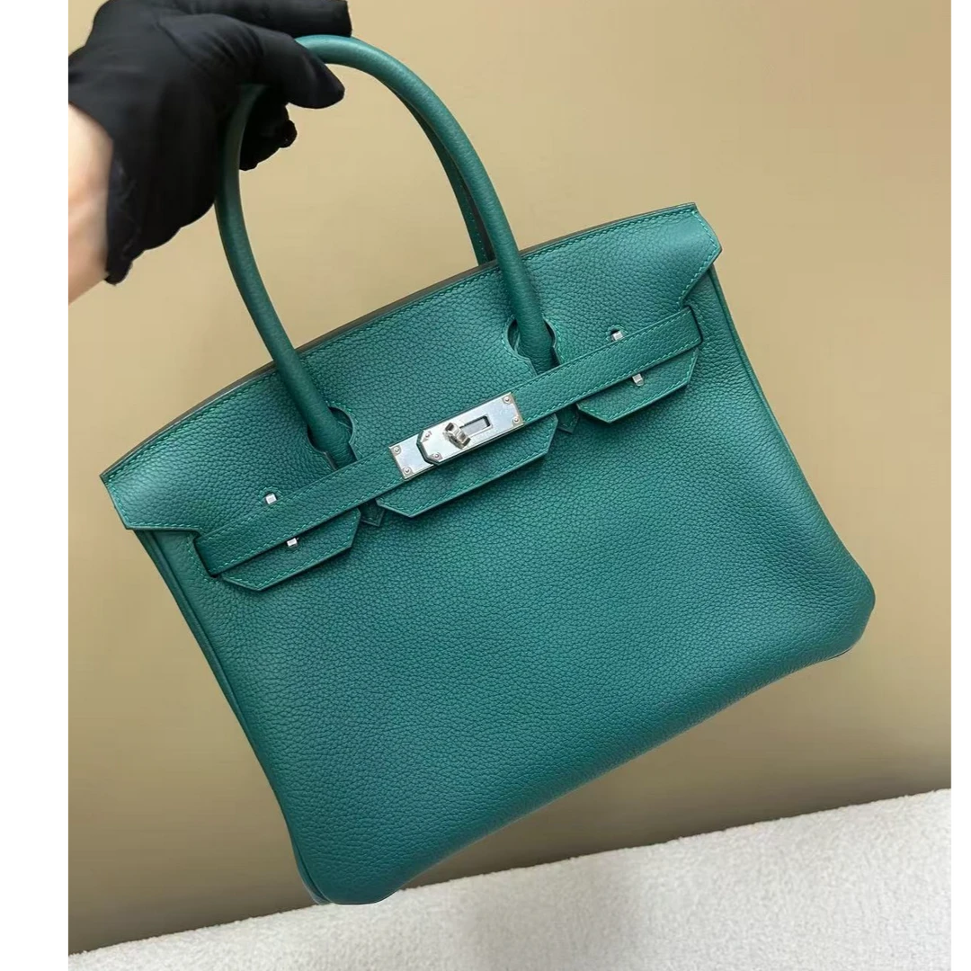 99新 Hermes/爱马仕 birkin30孔雀绿银扣 Togo皮Y刻