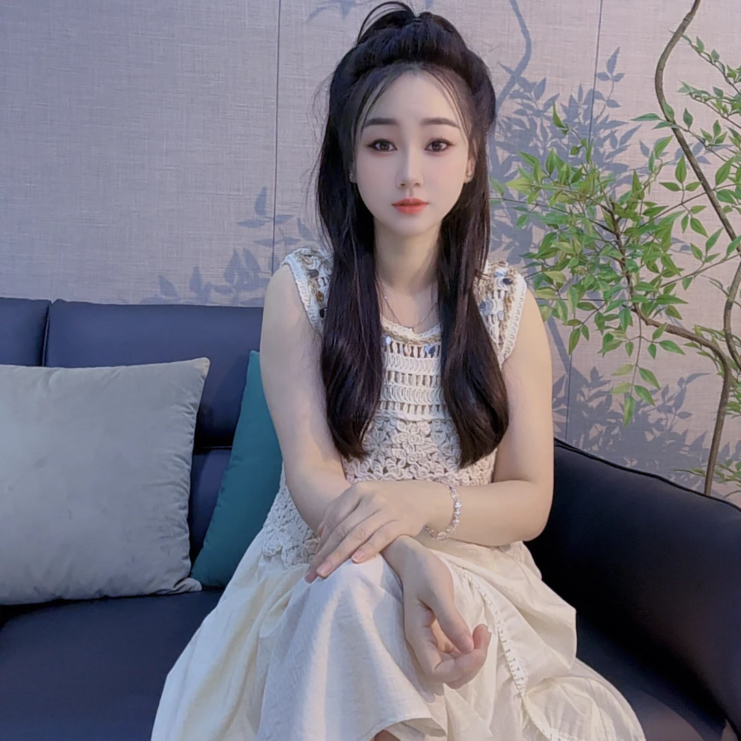 丹丹精选--9926新款镂空无袖罩衫吊带连衣裙两件套套装