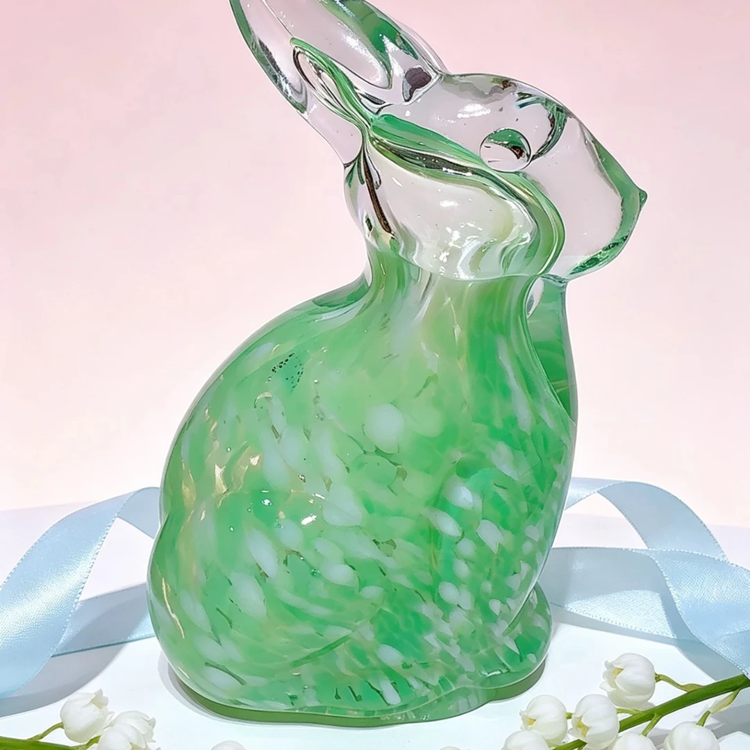 轻奢创意抹茶绿琉璃兔家用水晶工艺品装饰品客厅桌面高档装饰礼品