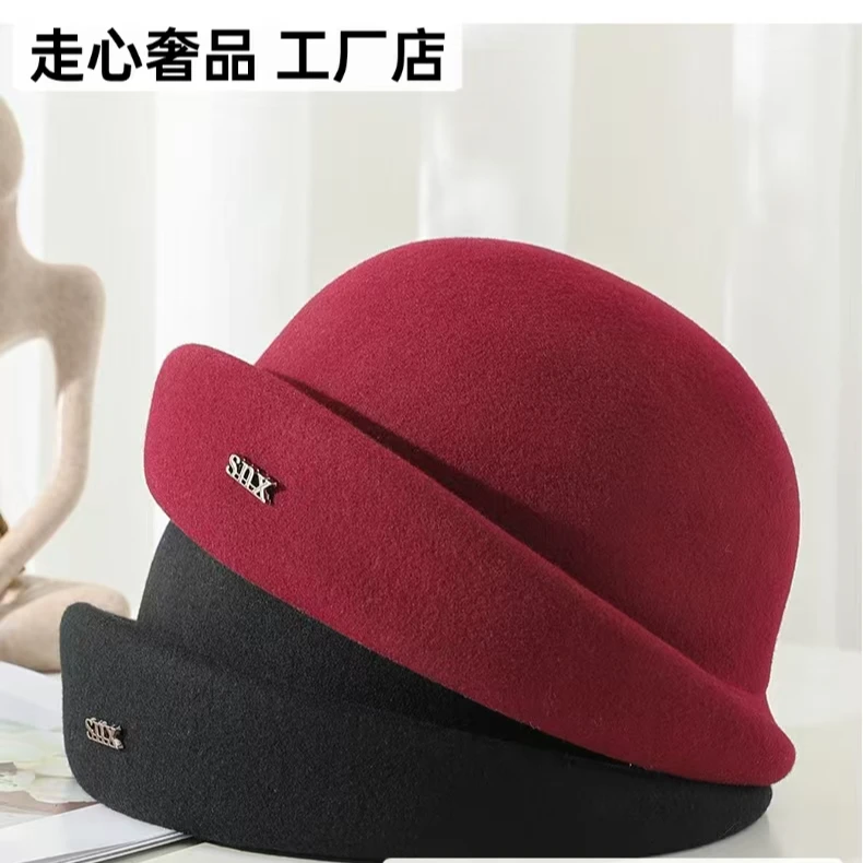 贝雷帽秋冬大衣韩版复古时尚八角帽女礼帽子女士羊毛帽-安格拉红